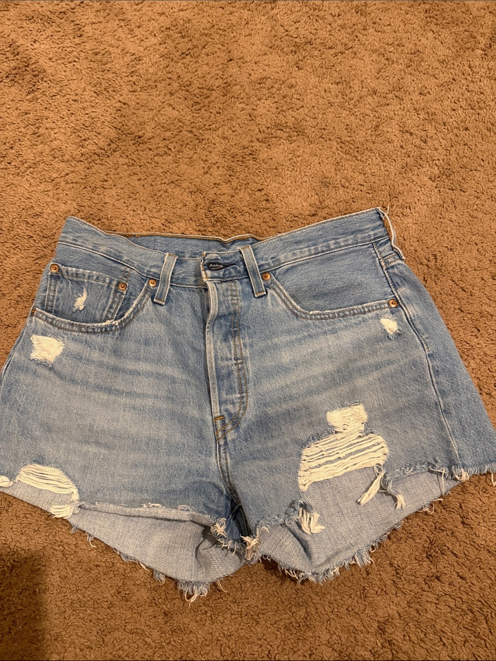 Levi's Light Blue Distressed High-Rise Jean Shorts